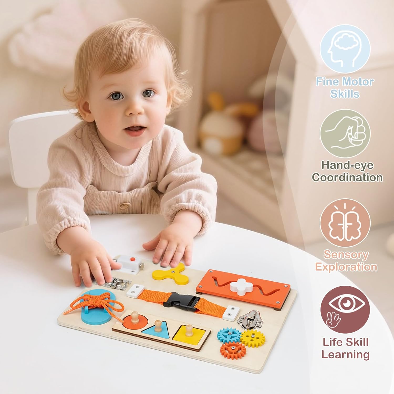 Placa ocupada montessori para  - Montessori Wooden Busy Board Toddler avaliação e preço